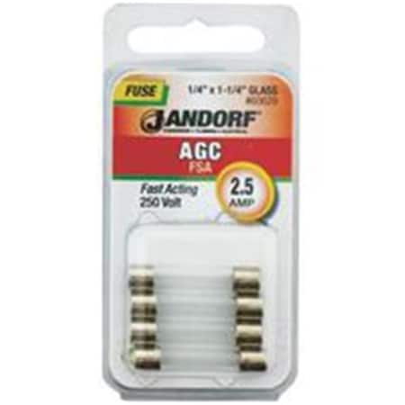 Jandorf Glass Fuse, AGC Series, Fast-Acting, 2.5A, 250V AC 3397858